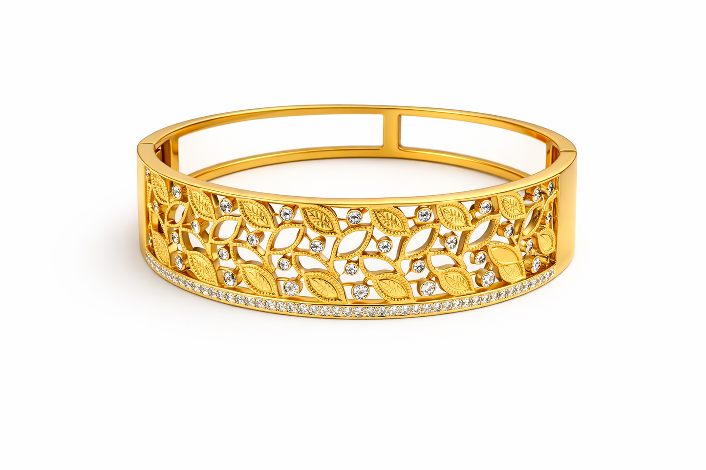 Gold Bangle Leaf American Diamonds