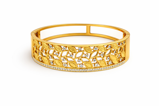 Gold Bangle Leaf American Diamonds