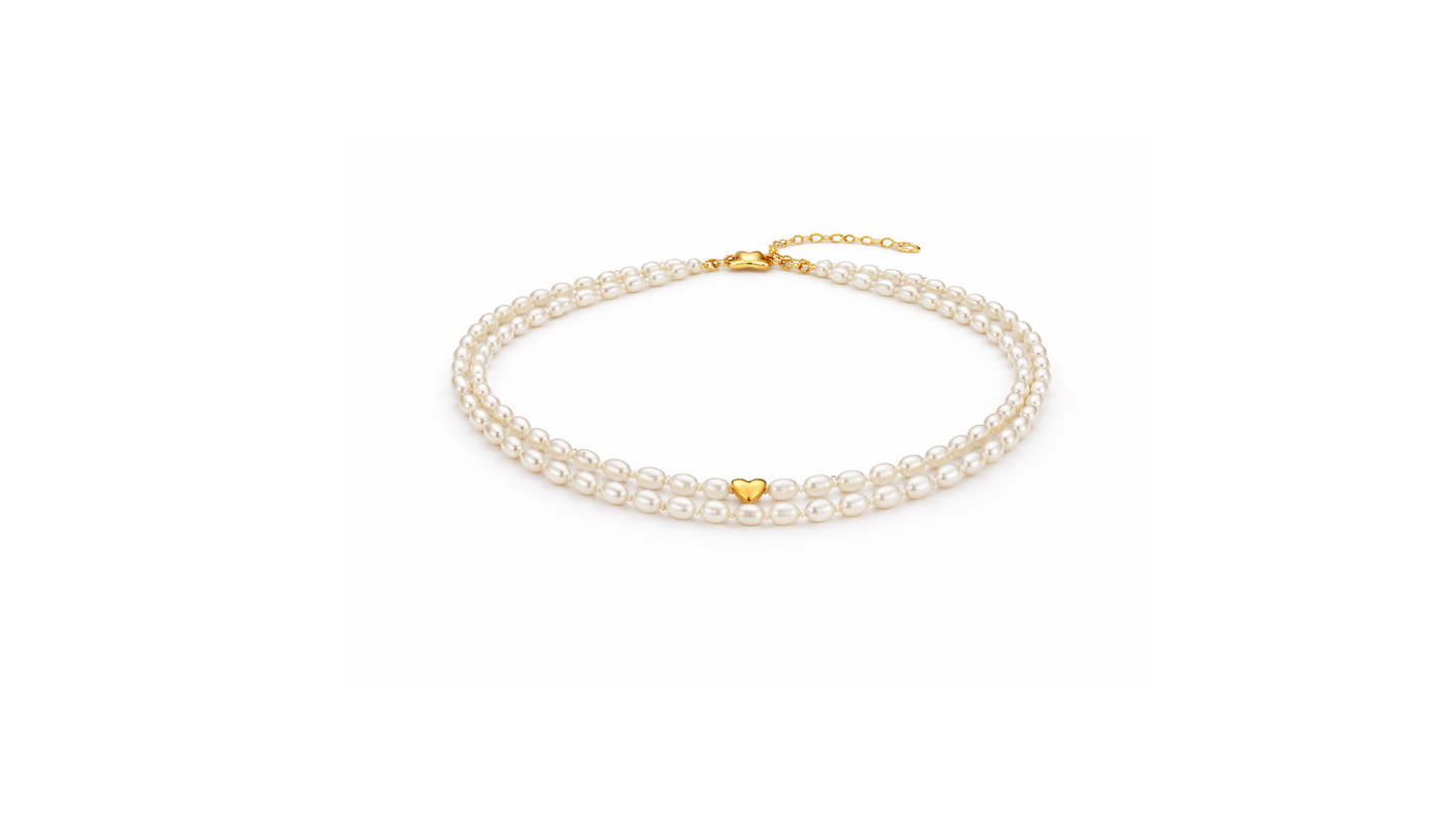 Twin Pearl Heart Necklace