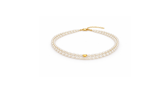 Twin Pearl Heart Necklace