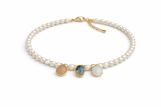 3 Charm Pearl Necklace
