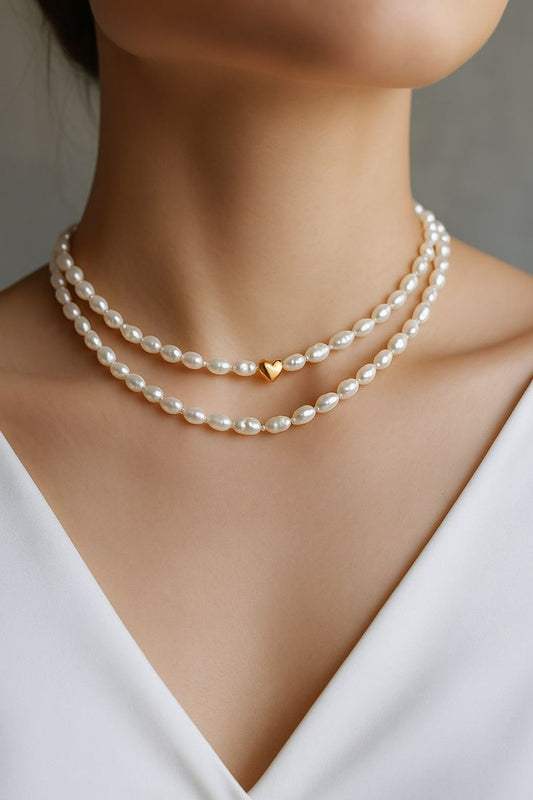 Twin Pearl Heart Necklace