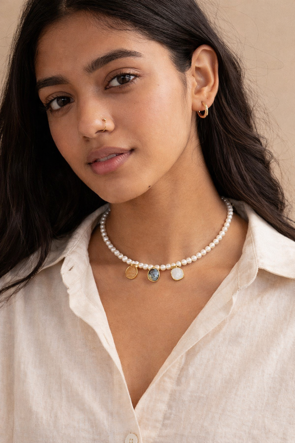 3 Charm Pearl Necklace